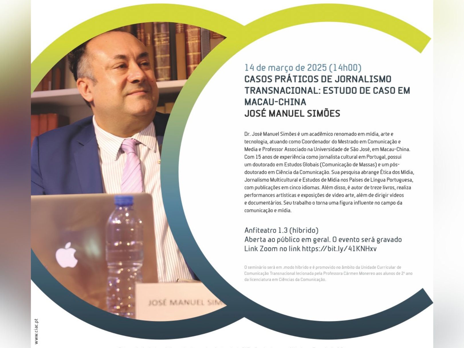 José Simões ministra seminário de Ciências da Comunicação sobre casos práticos de jornalismo transnacional: estudo de caso Macau-China