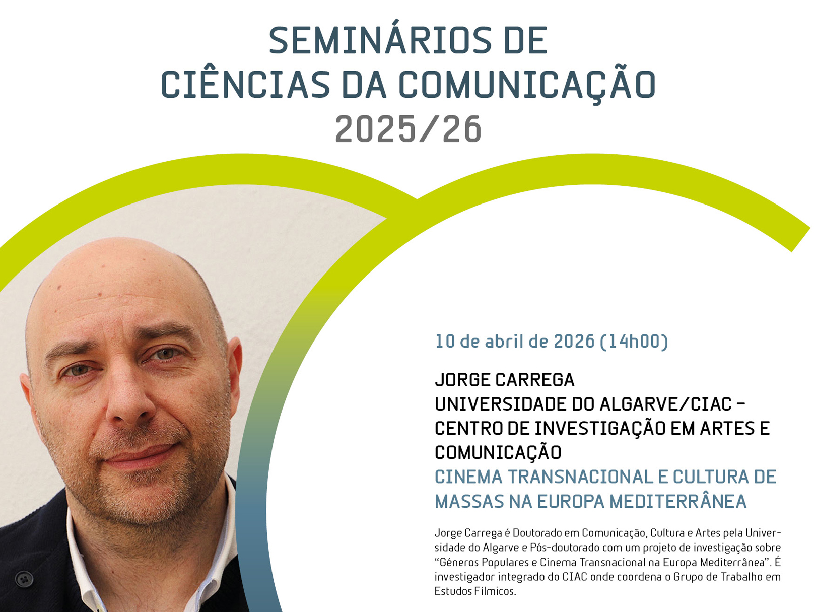 Jorge Carrega apresentará o seminário “Cinema Transnacional e Cultura de Massas na Europa Mediterrânea”
