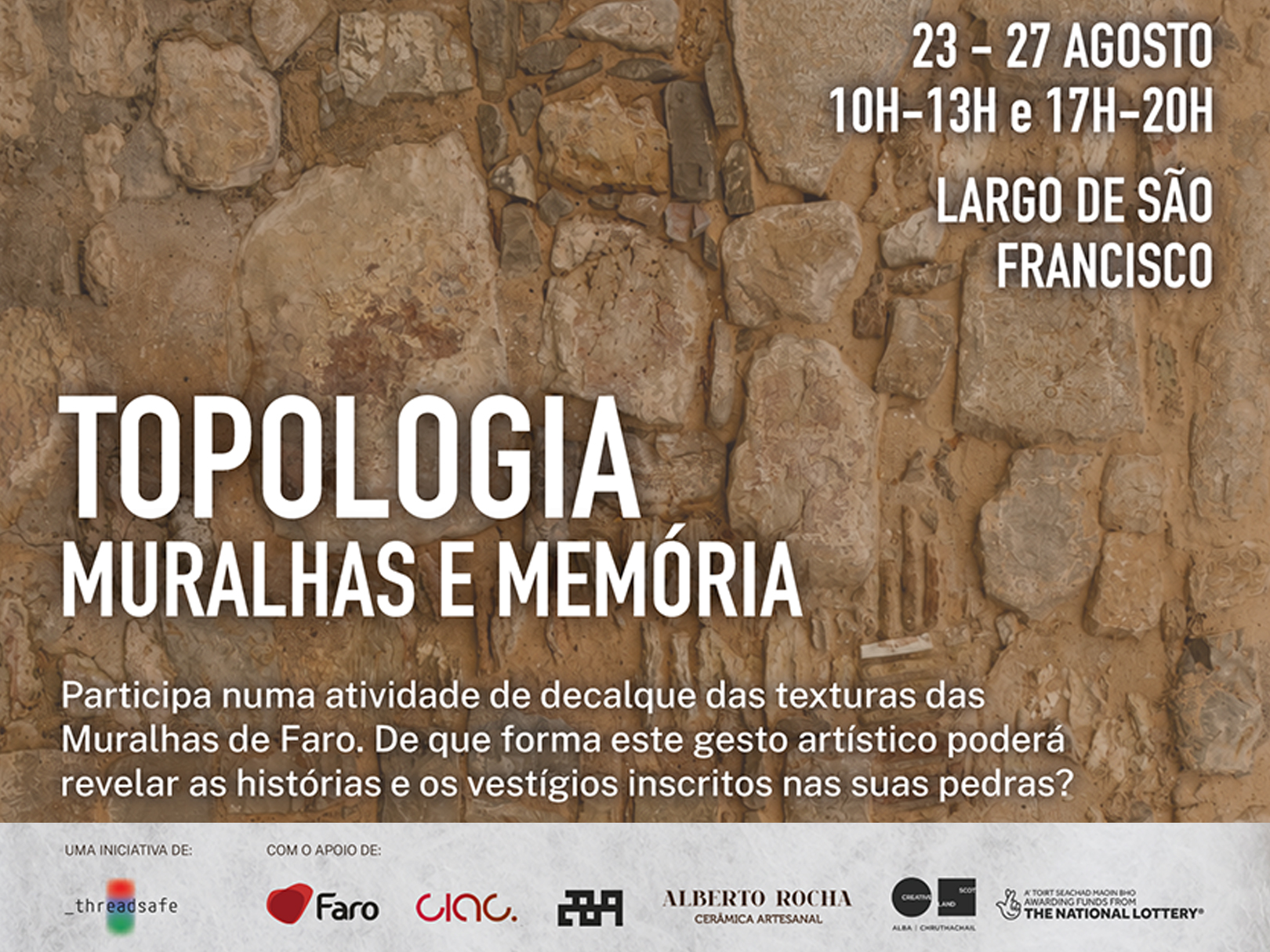 Coletivo internacional Threadsafe realiza atividade de decalque em papel nas Muralhas de Faro